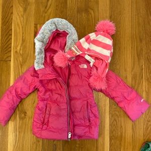 North face winter jacket, and hat